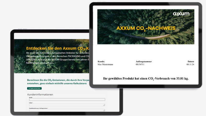 Screenshot von dem AXXUM CO2 Kalkulator auf einem Tablet